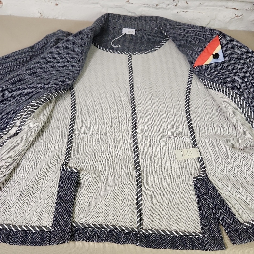 ECRU 💯 Cotton Herringbone Blazer Size Medium - Picture 6 of 10